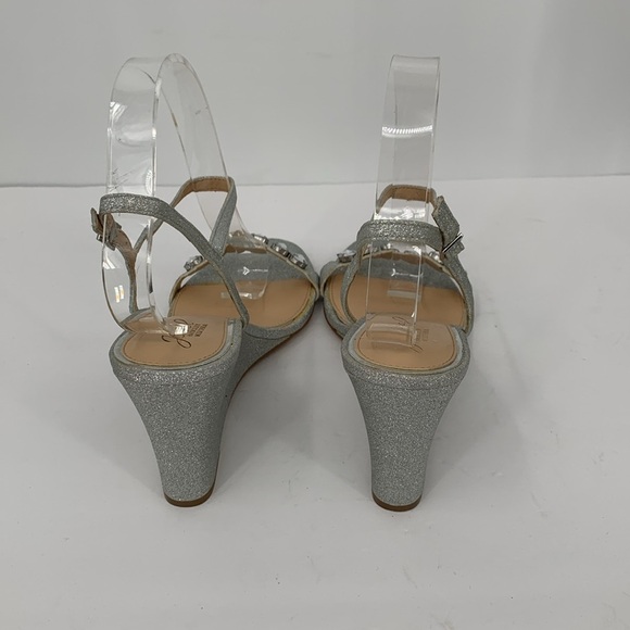 Jewel Badgley Mischka wedge shoe silver metallic glitter clear crystal sandal 11 - Picture 6 of 7